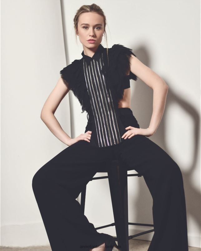 Anne Fontaine vrouwen nany poplin overhemdkraag aan de voorkant met mousseline ruches accessoires stijlvol 06TRT577