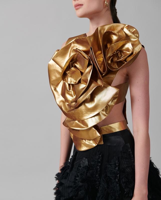 Anne Fontaine vrouwen saxo top met metallic ruches aan de voorkant accessoires goud 06TRT574