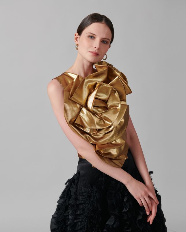Anne Fontaine vrouwen saxo top met metallic ruches aan de voorkant accessoires goud 06TRT574