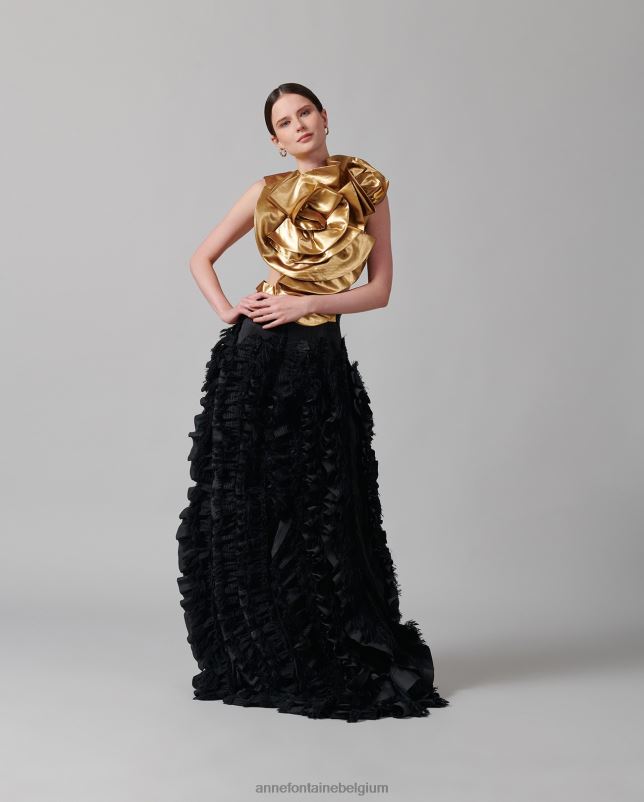 Anne Fontaine vrouwen saxo top met metallic ruches aan de voorkant accessoires goud 06TRT574