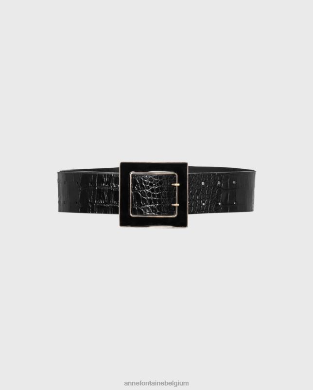 Anne Fontaine vrouwen North belt Leren riem met krokodillenreliëf in glanzend accessoires zwart 06TRT657