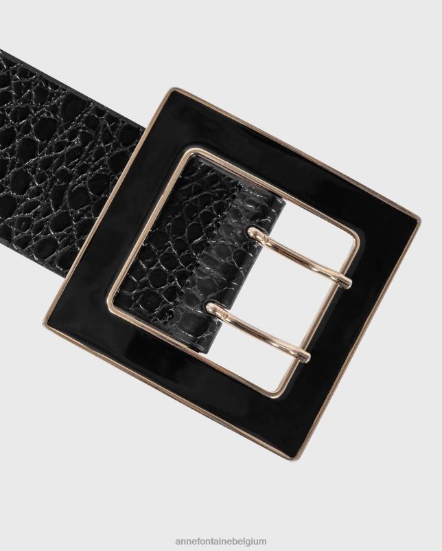 Anne Fontaine vrouwen North belt Leren riem met krokodillenreliëf in glanzend accessoires zwart 06TRT657