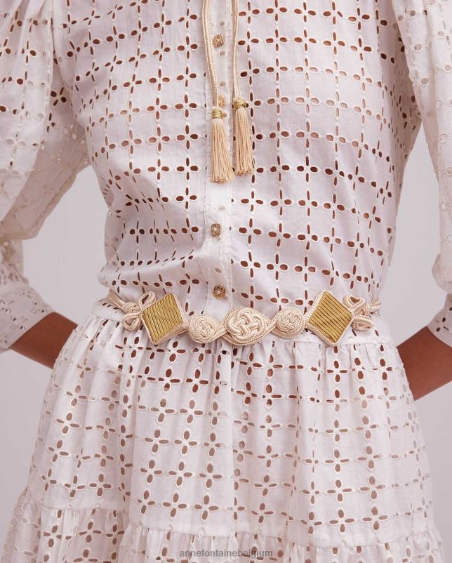 Anne Fontaine vrouwen Rosalba geweven riem met geometrische cirkels en diamantvormen accessoires natuurlijk 06TRT674