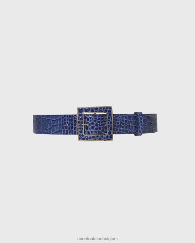 Anne Fontaine vrouwen Sagar riem Leren riem met krokodillenreliëf accessoires blauw 06TRT654