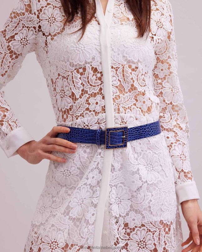 Anne Fontaine vrouwen Sagar riem Leren riem met krokodillenreliëf accessoires blauw 06TRT654