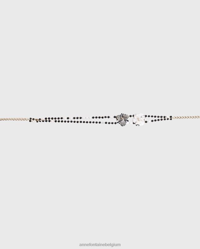 Anne Fontaine vrouwen Wisley riem met bloemenschakel accessoires zwart wit 06TRT673