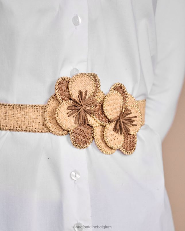 Anne Fontaine vrouwen amelie boho riem dunne raffia stro riem met afneembare bloemen accessoires stijlvol 06TRT650