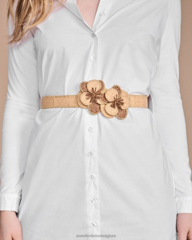 Anne Fontaine vrouwen amelie boho riem dunne raffia stro riem met afneembare bloemen accessoires stijlvol 06TRT650