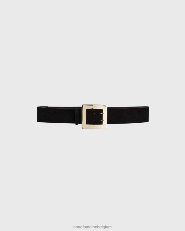 Anne Fontaine vrouwen babel riem brede suède riem met statement gesp accessoires zwart goud 06TRT646