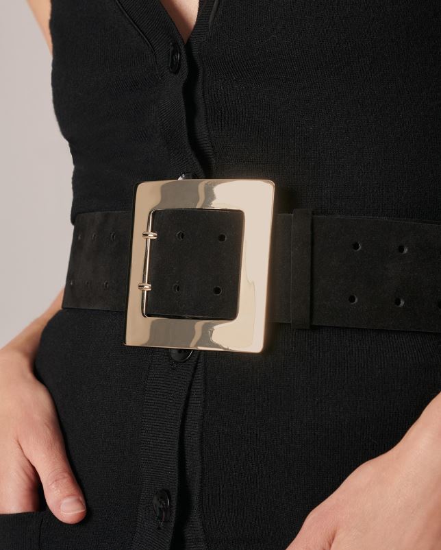 Anne Fontaine vrouwen babel riem brede suède riem met statement gesp accessoires zwart goud 06TRT646