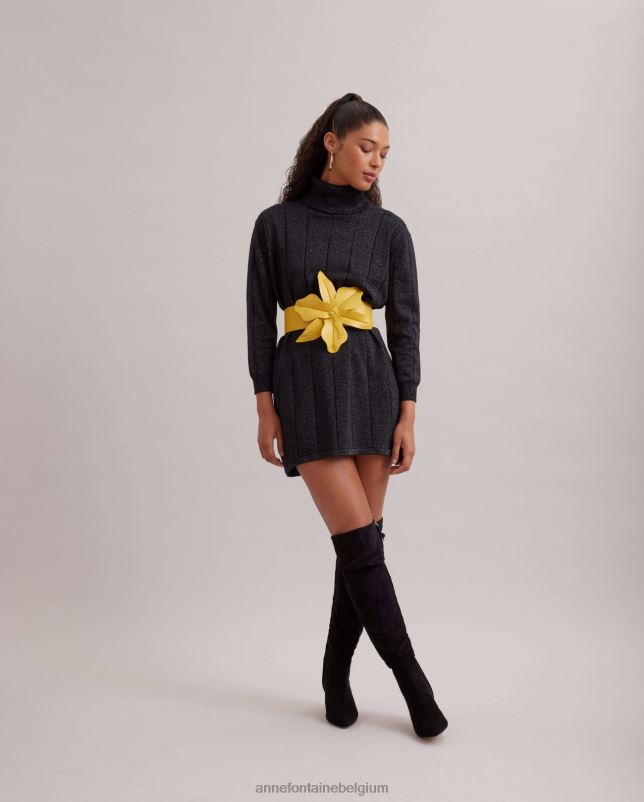 Anne Fontaine vrouwen carrie baskische riem brede leren riem met oversized bloemmotief accessoires geel 06TRT642