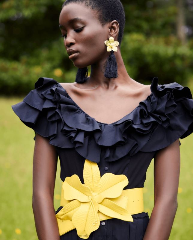 Anne Fontaine vrouwen carrie baskische riem brede leren riem met oversized bloemmotief accessoires geel 06TRT642