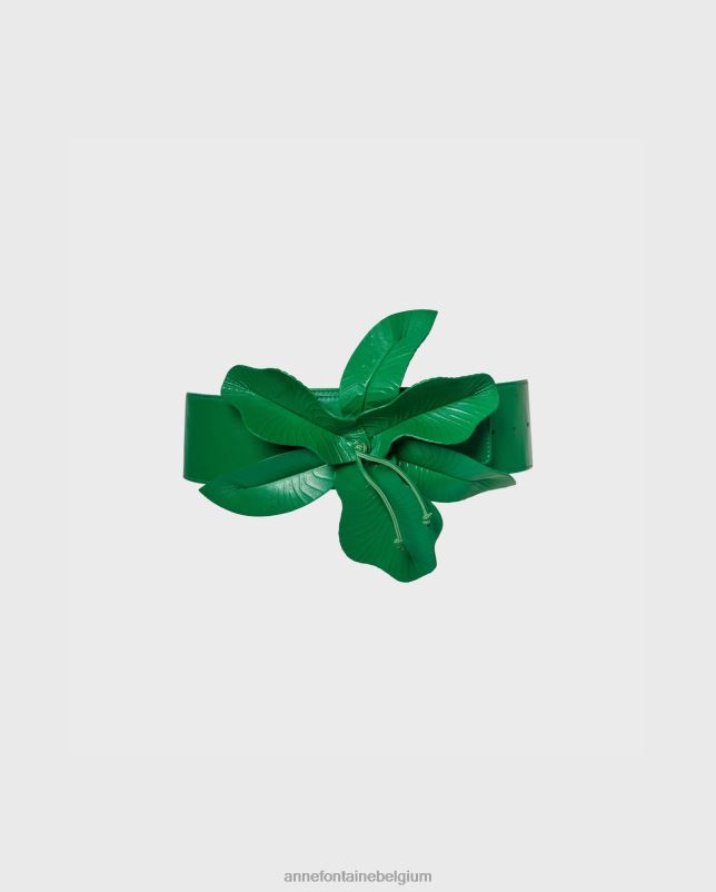 Anne Fontaine vrouwen carrie baskische riem brede leren riem met oversized bloemmotief accessoires groente 06TRT643
