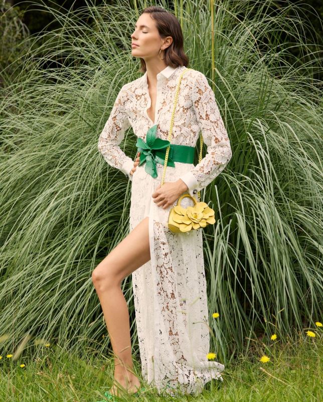 Anne Fontaine vrouwen carrie baskische riem brede leren riem met oversized bloemmotief accessoires groente 06TRT643