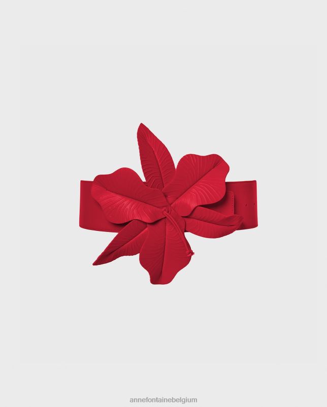 Anne Fontaine vrouwen carrie tiff riem brede leren riem met een oversized bloem accessoires rood 06TRT641