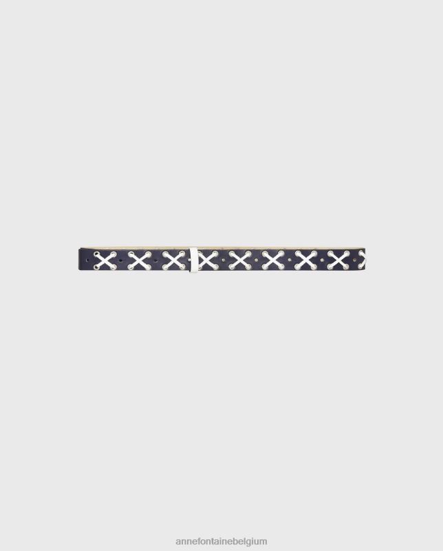 Anne Fontaine vrouwen feo belt leren riem met ingeweven grafisch patroon accessoires wit/donkerblauw 06TRT672
