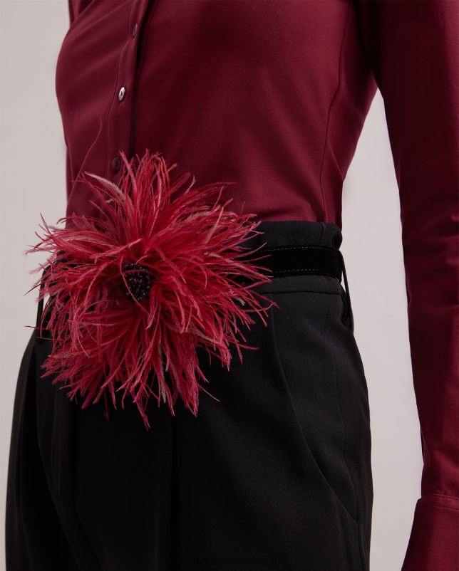 Anne Fontaine vrouwen merceur riem suède riem met groot verendetail accessoires zwart 06TRT679