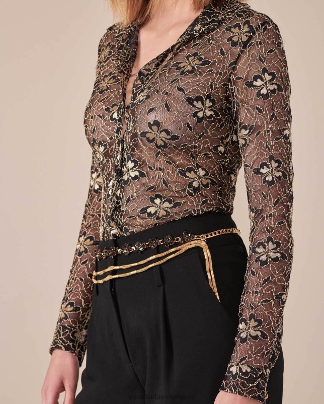 Anne Fontaine vrouwen nachtjapon riem met drievoudige ketting en bloemen accessoires zwart goud 06TRT677