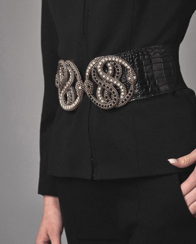 Anne Fontaine vrouwen noconnell riem van elastiek en leer met details in krokodillenreliëf accessoires zwart 06TRT665