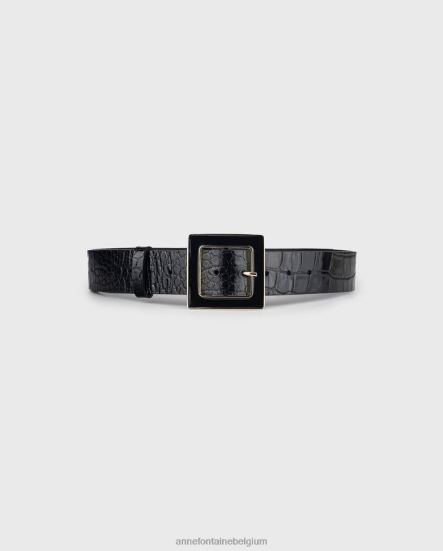 Anne Fontaine vrouwen north-mm riem Leren riem met krokodillenreliëf in glanzend accessoires zwart 06TRT655