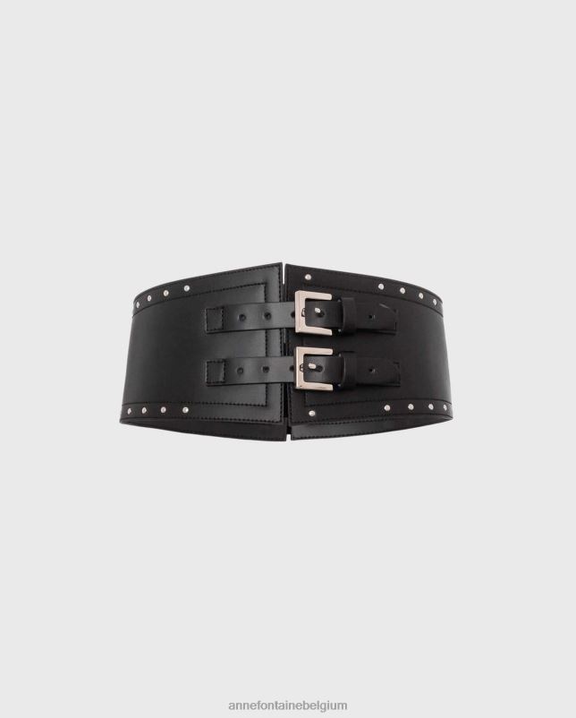 Anne Fontaine vrouwen nuts belt brede leren riem versierd met metallic studs accessoires zwart 06TRT666