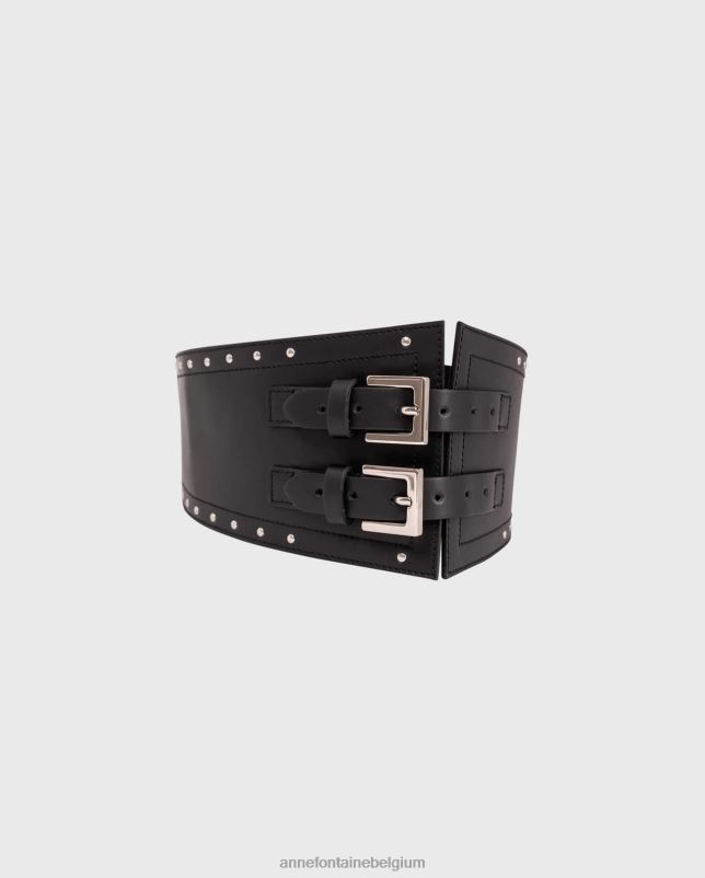 Anne Fontaine vrouwen nuts belt brede leren riem versierd met metallic studs accessoires zwart 06TRT666