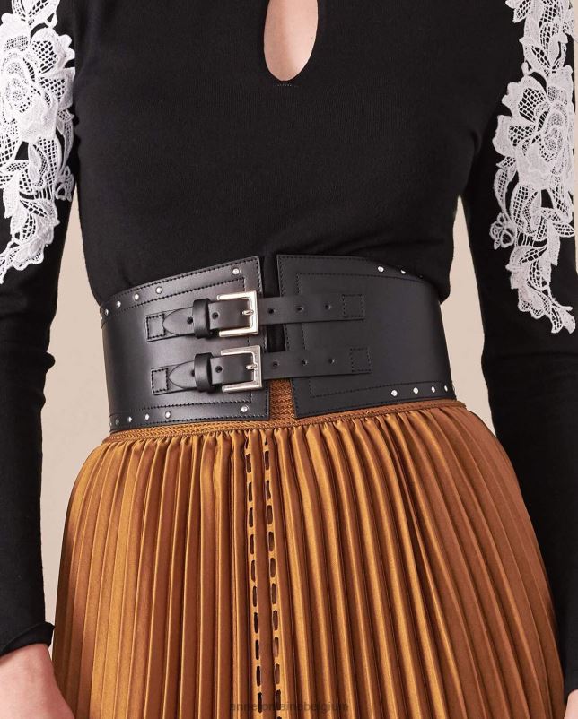 Anne Fontaine vrouwen nuts belt brede leren riem versierd met metallic studs accessoires zwart 06TRT666