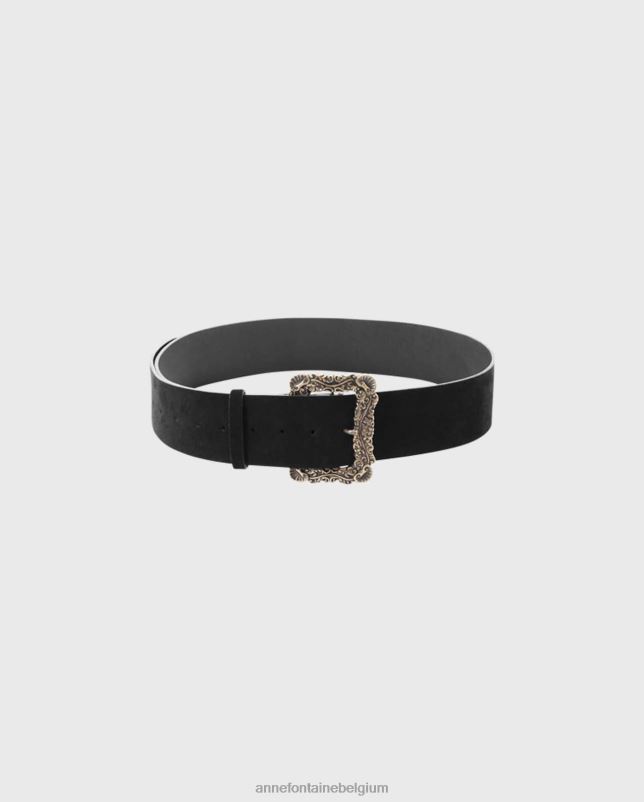 Anne Fontaine vrouwen oconor riem suède leren riem met antieke afwerking accessoires zwart goud 06TRT664