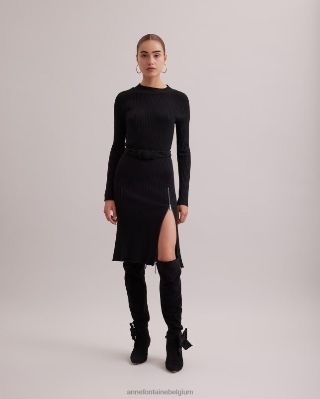 Anne Fontaine vrouwen perkins belt touwriem met gedraaide stof en drie middencirkels accessoires zwart 06TRT649