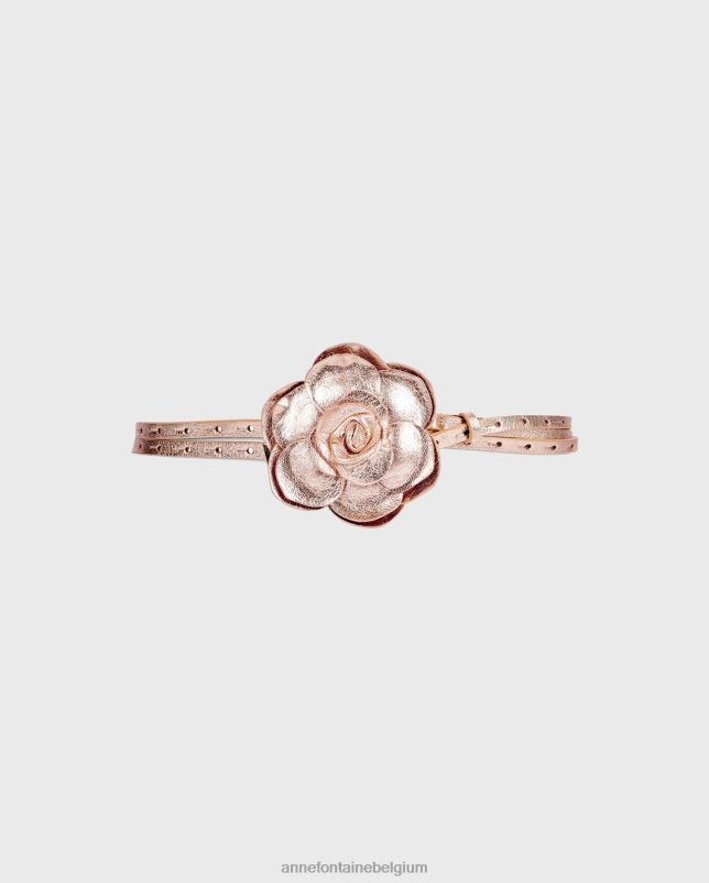 Anne Fontaine vrouwen tilana riem metallic riem met grote getextureerde roos accessoires goud 06TRT652