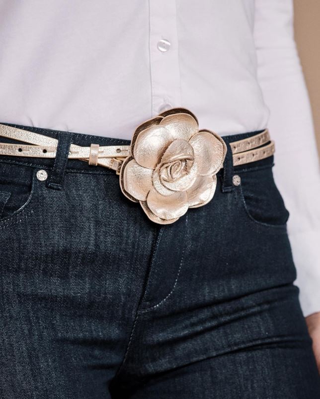 Anne Fontaine vrouwen tilana riem metallic riem met grote getextureerde roos accessoires goud 06TRT652