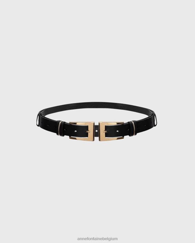 Anne Fontaine vrouwen walla riem leren riem met gespen accessoires zwart goud 06TRT648