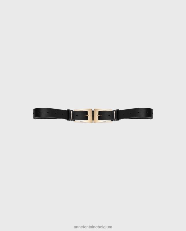 Anne Fontaine vrouwen walla riem leren riem met gespen accessoires zwart goud 06TRT648