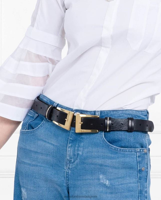 Anne Fontaine vrouwen walla riem leren riem met gespen accessoires zwart goud 06TRT648