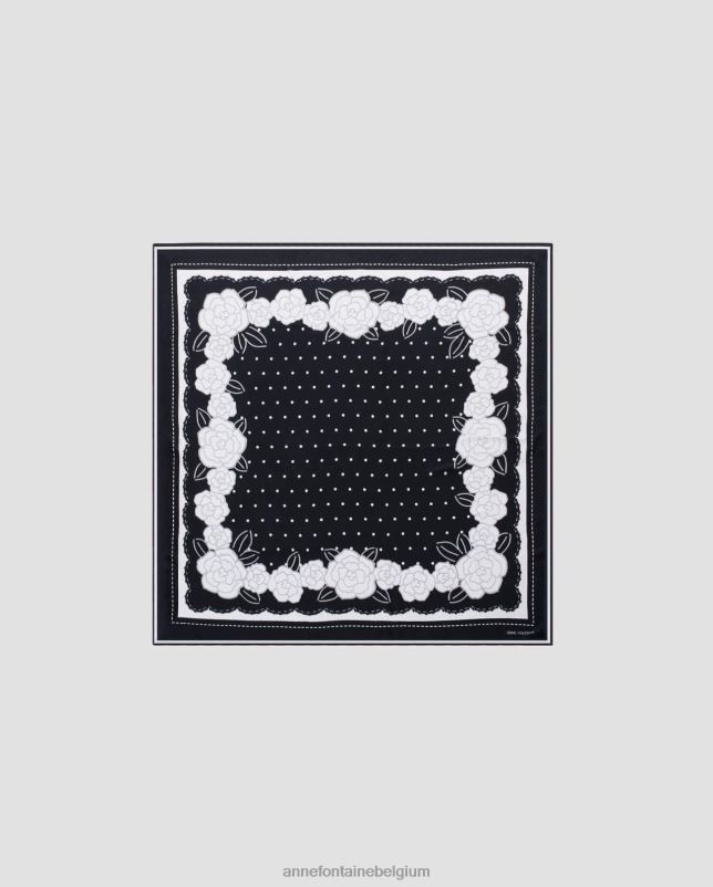 Anne Fontaine vrouwen Adrian sjaal bloemen en bamboe en zijden stola accessoires zwart wit 06TRT622