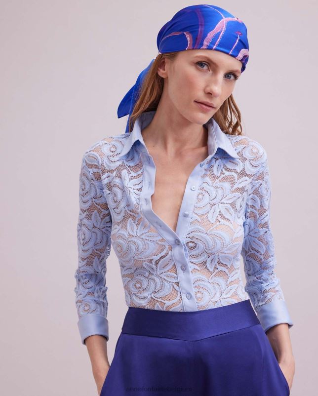 Anne Fontaine vrouwen Orchidea sjaal zijden sjaal met bloemenprint accessoires blauw 06TRT606