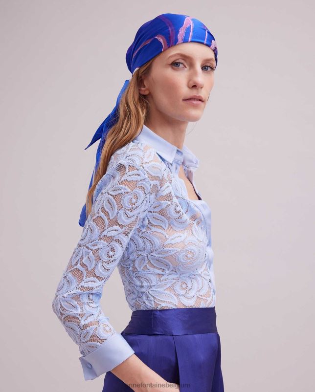 Anne Fontaine vrouwen Orchidea sjaal zijden sjaal met bloemenprint accessoires blauw 06TRT606