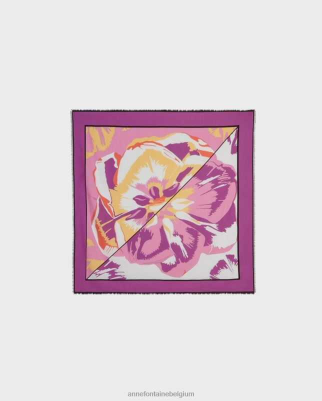 Anne Fontaine vrouwen matissia sjaal vierkante zijden sjaal met bloemenprint accessoires paars 06TRT605