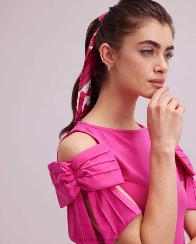 Anne Fontaine vrouwen pica sjaal zijden mitzah sjaal met bloemmotief accessoires fuchsia 06TRT624