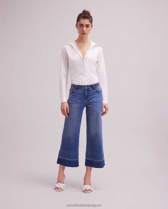 Anne Fontaine vrouwen Baiona denim jean enkellange denim met wijde pijpen kleding donkere wassing 06TRT325