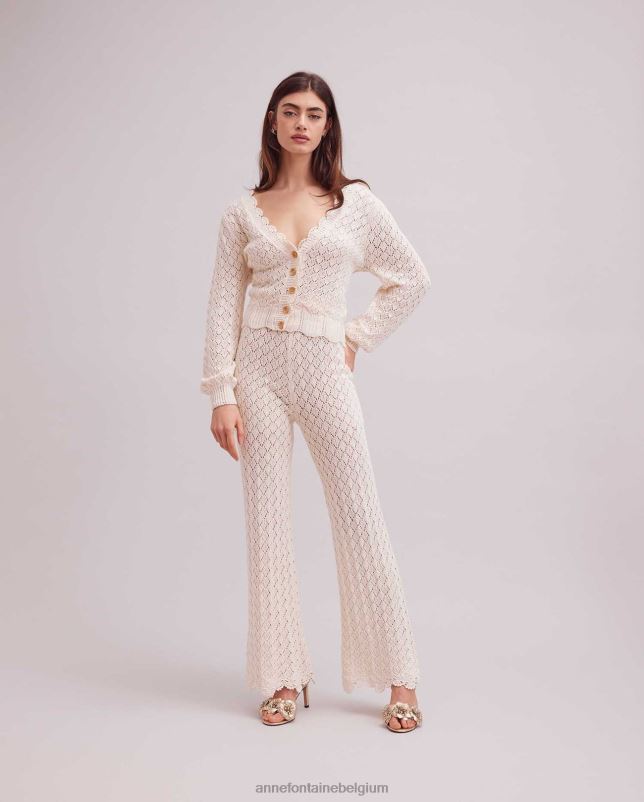 Anne Fontaine vrouwen Calanque broek crème gehaakte bell bottom broek kleding beige 06TRT387