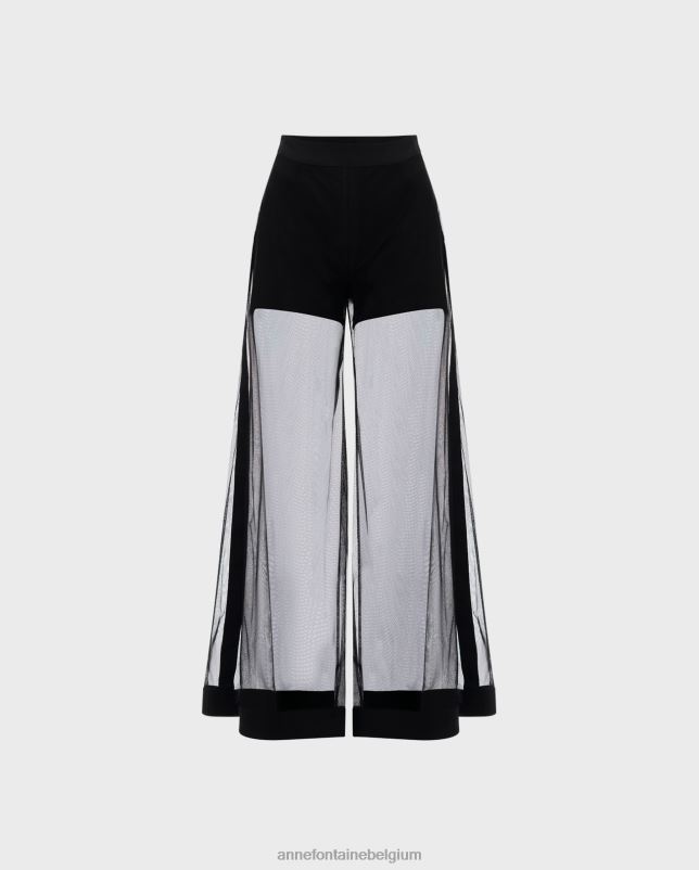 Anne Fontaine vrouwen Castille broek, geweven geborduurde kanten broek met popeline details kleding zwart 06TRT320
