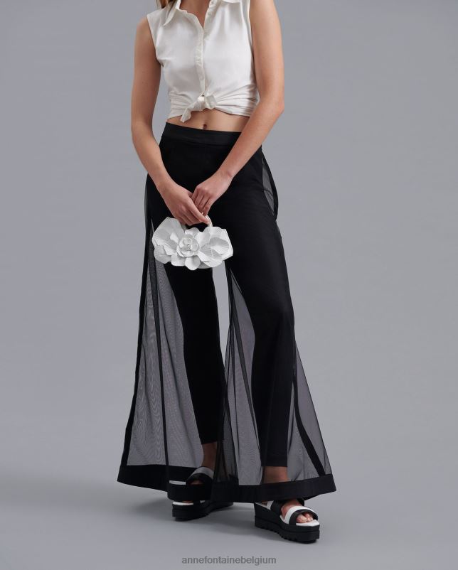 Anne Fontaine vrouwen Castille broek, geweven geborduurde kanten broek met popeline details kleding zwart 06TRT320