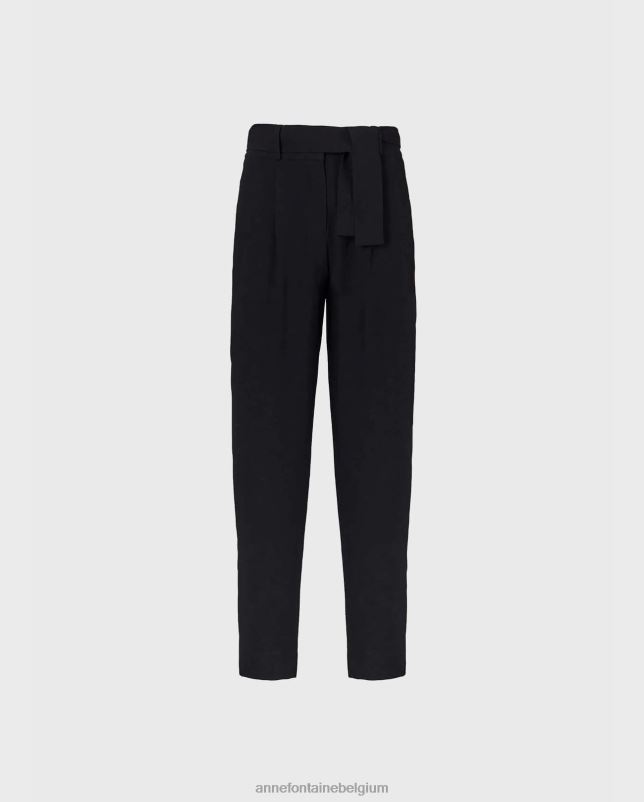 Anne Fontaine vrouwen Lester broek, enkellange broek met plooien aan de voorkant en afneembare riem kleding zwart 06TRT356