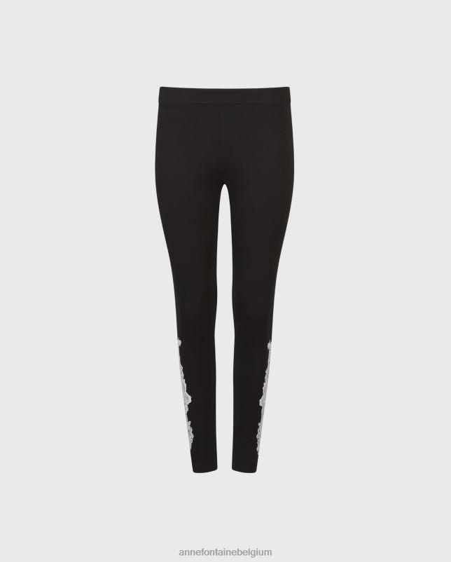 Anne Fontaine vrouwen Lucile legging Gebreide legging met kanten applicatie kleding zwart wit 06TRT363