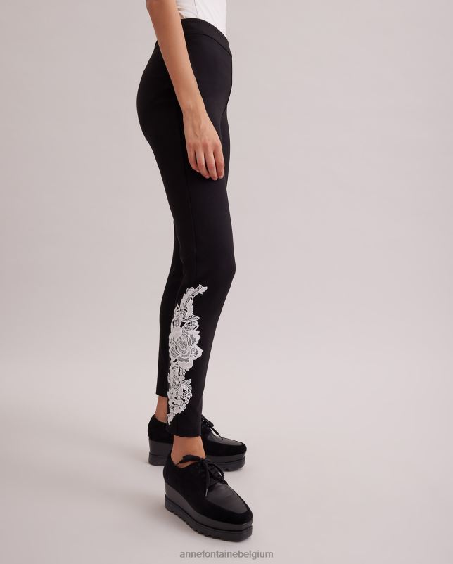 Anne Fontaine vrouwen Lucile legging Gebreide legging met kanten applicatie kleding zwart wit 06TRT363