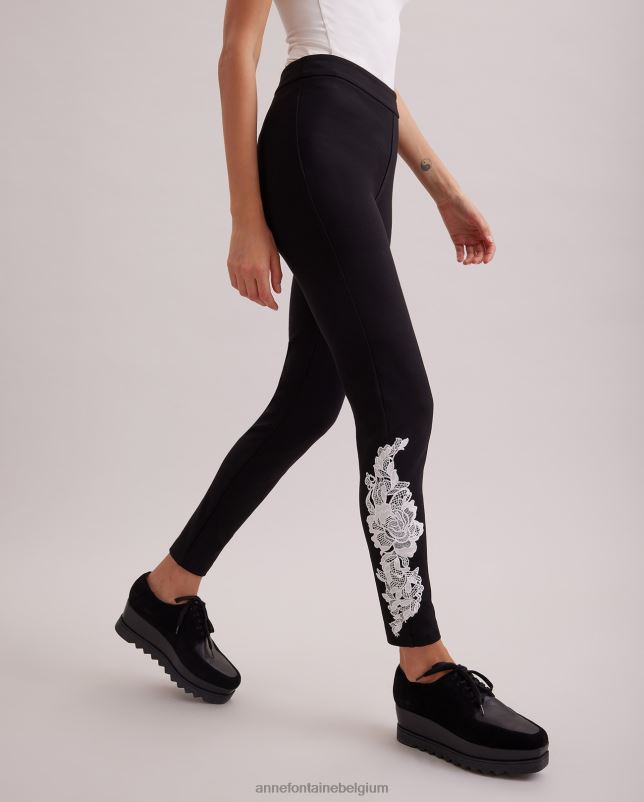 Anne Fontaine vrouwen Lucile legging Gebreide legging met kanten applicatie kleding zwart wit 06TRT363