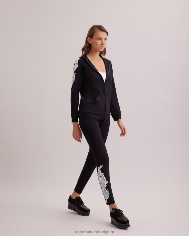 Anne Fontaine vrouwen Lucile legging Gebreide legging met kanten applicatie kleding zwart wit 06TRT363
