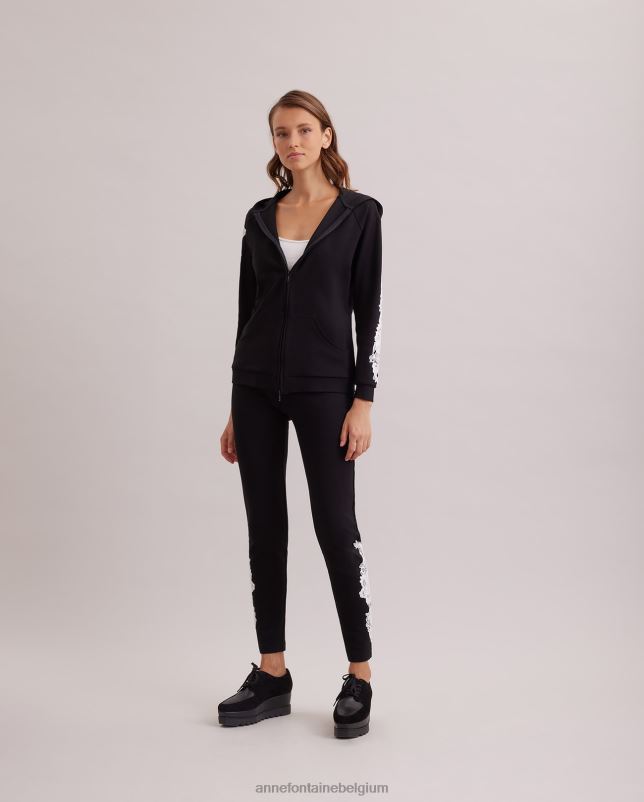 Anne Fontaine vrouwen Lucile legging Gebreide legging met kanten applicatie kleding zwart wit 06TRT363
