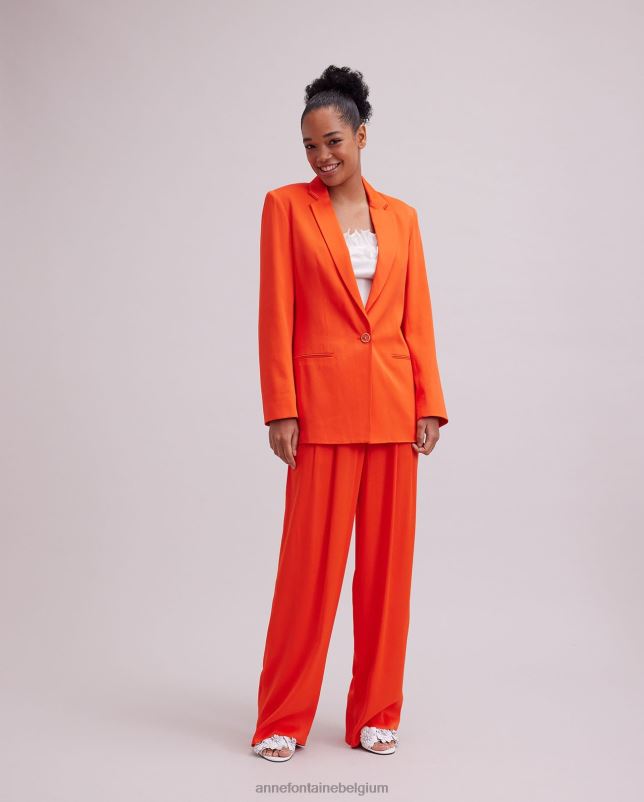 Anne Fontaine vrouwen Okina broek, oversized crêpe broek met rechte pijpen kleding oranje 06TRT385